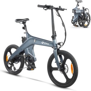Bicicleta electrică DYU T1, Pliabila, 20 inch, motor de 36V cu 10Ah, motor 250W, 25Km/h viteza, 7 viteze Shimano, doua frane